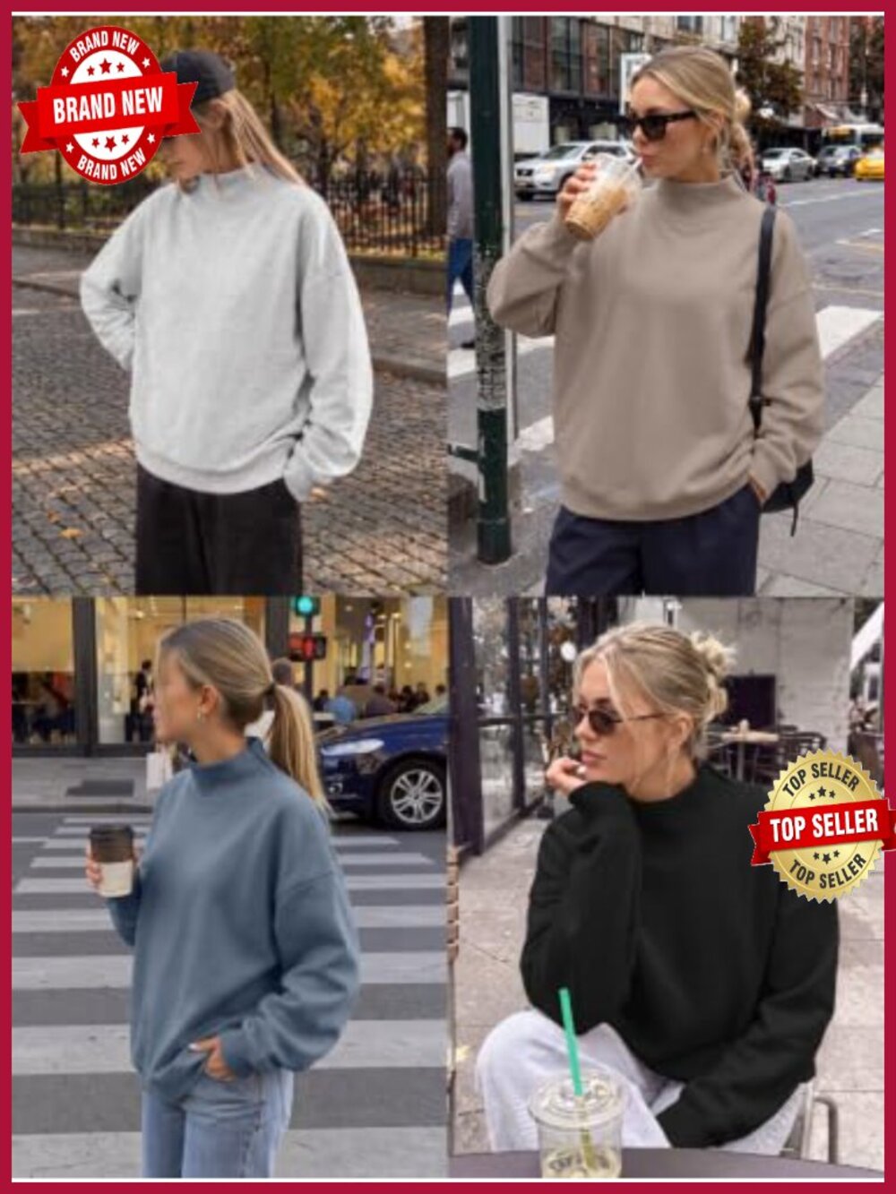 Mock Neck Oversized Sweatshirt Fleece Lined Pullover Fall Winter - Picture 4 of 6